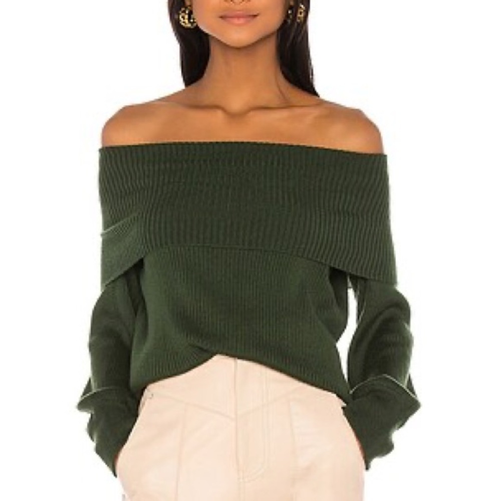 Song of Style Miso Off-Shoulder Ribbed Green Puffy Sleeve Sweater Women’s Small